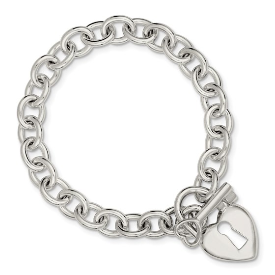 Sterling Silver Polished Heart & Key Bracelet Sterling Silver Polished Heart & Key Bracelet